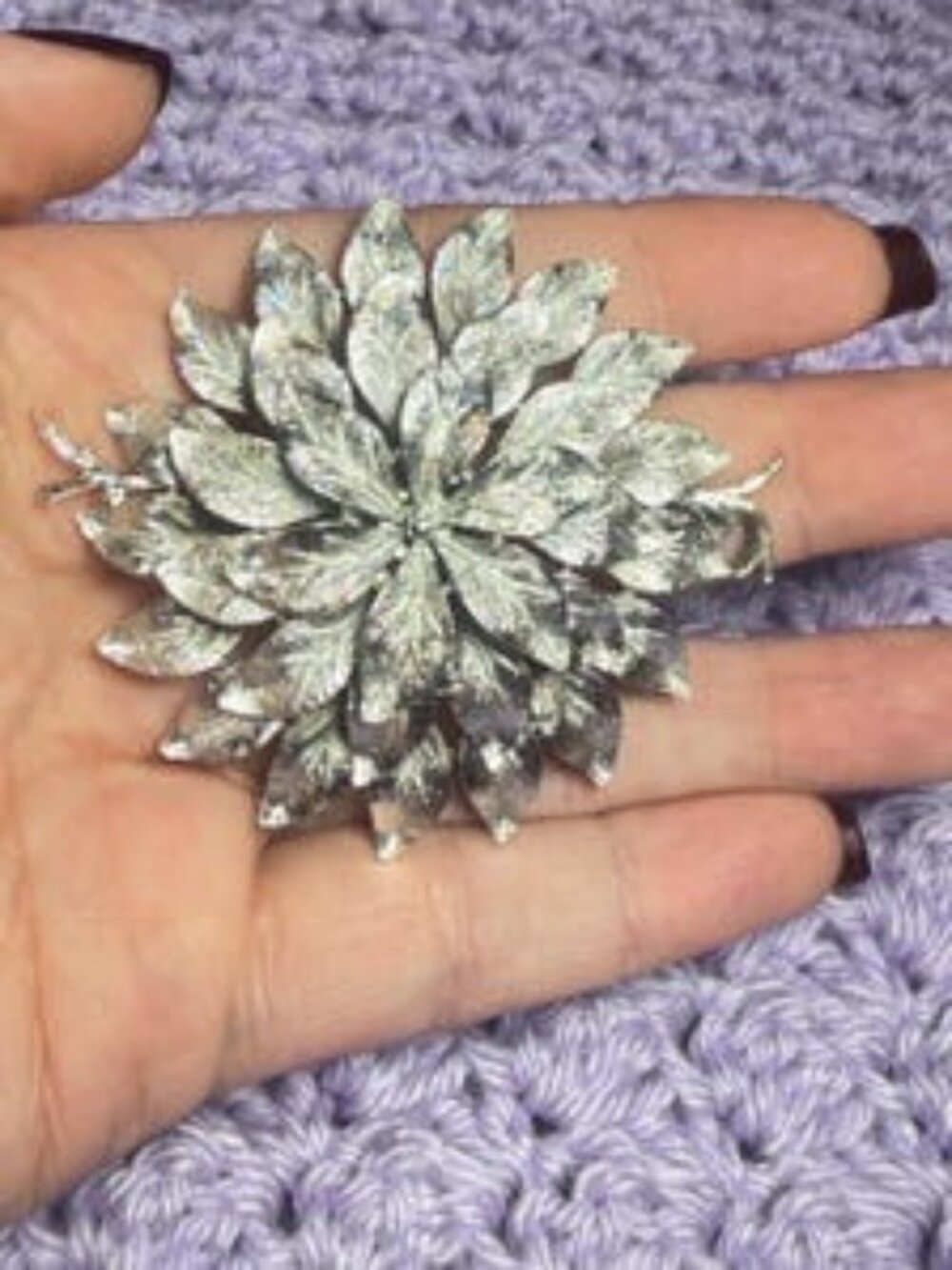 Layered Flower Brooch Vintage Silver Tone Floral Pin